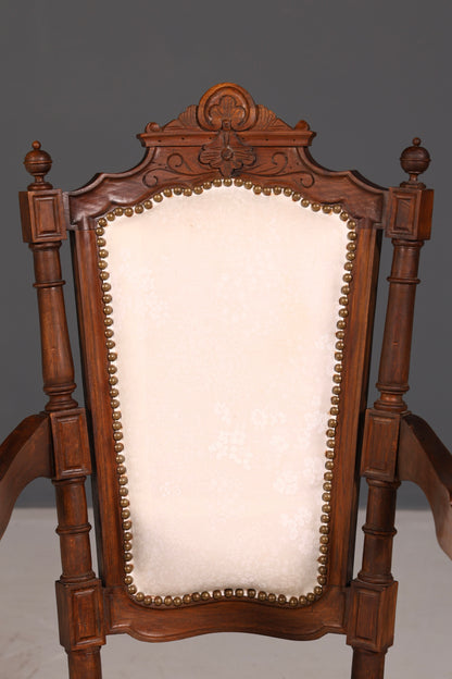 Élégant fauteuil de style néorenaissance, chaise ancienne de l’époque Gründerzeit, chaise de secrétaire, chaise de bureau, chaise rembourrée 2 sur 2