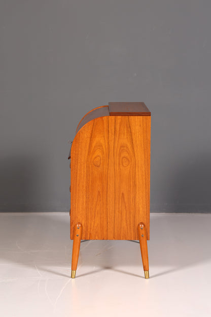Magnifique secrétaire à rideau Mid-Century, commode de bureau, armoire vintage des années 60 en bois