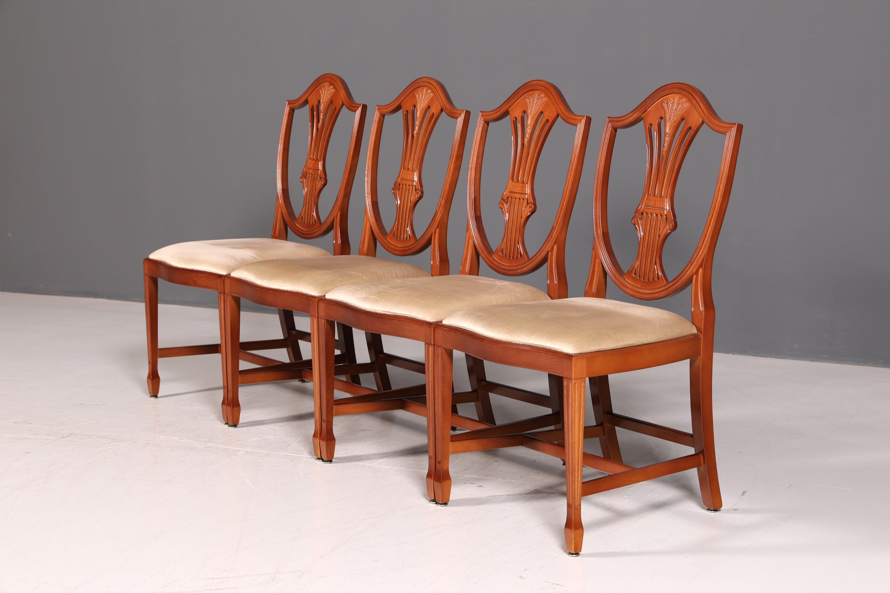 Edles 4x Englische Stühle Set Hepplewhite Stil Dining Chairs Antik Esszimmerstühle Küchenstühle Stuhlset Vintage