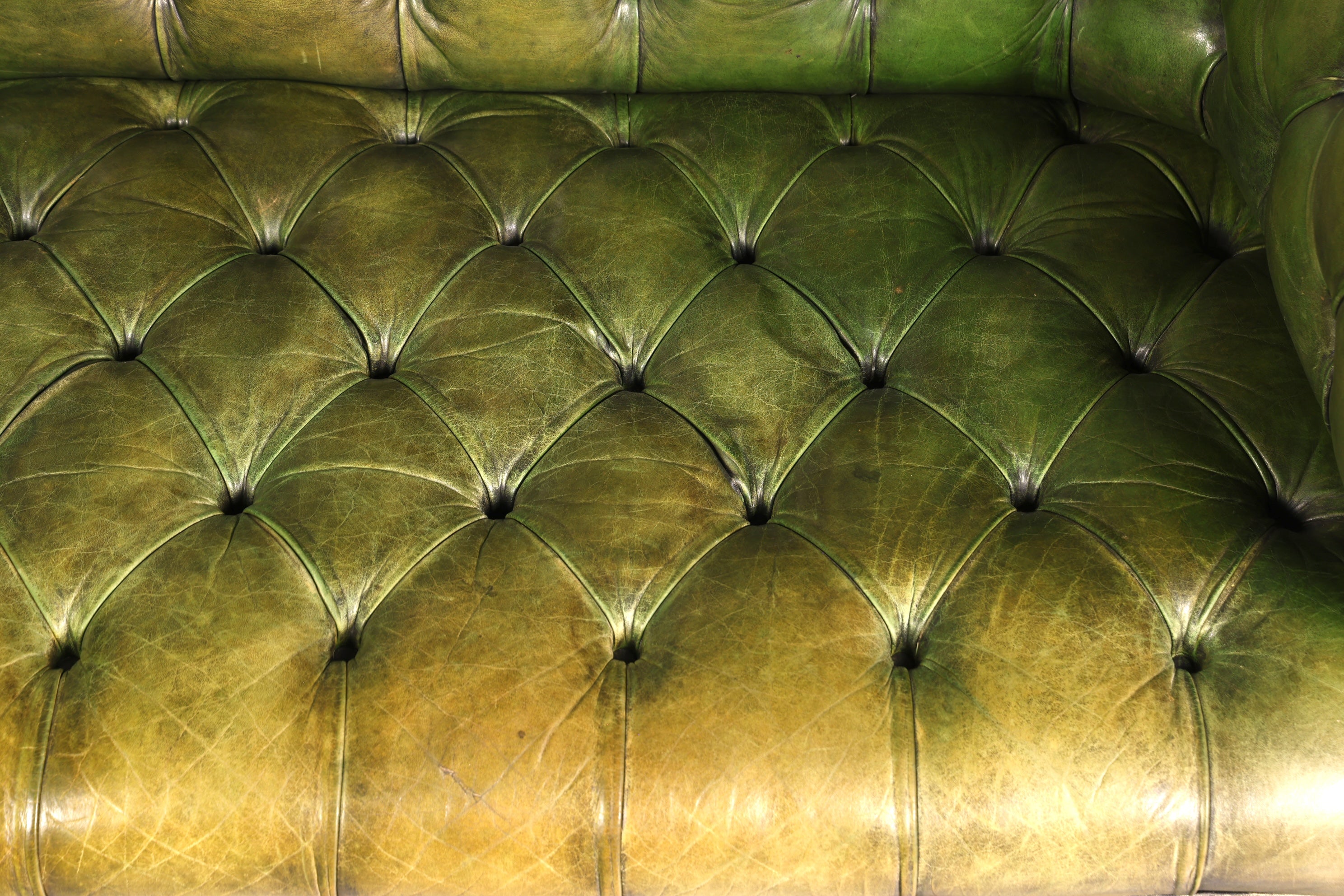 Magnifique canapé Chesterfield original 2 places, vert anglais, cuir véritable, canapé 2 places