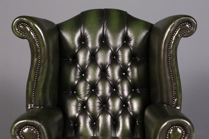Wunderschöner Original Chesterfield Ohrensessel Grün Echt Leder Kingsgate Englisch Ohrenbackensessel Herrensessel UK