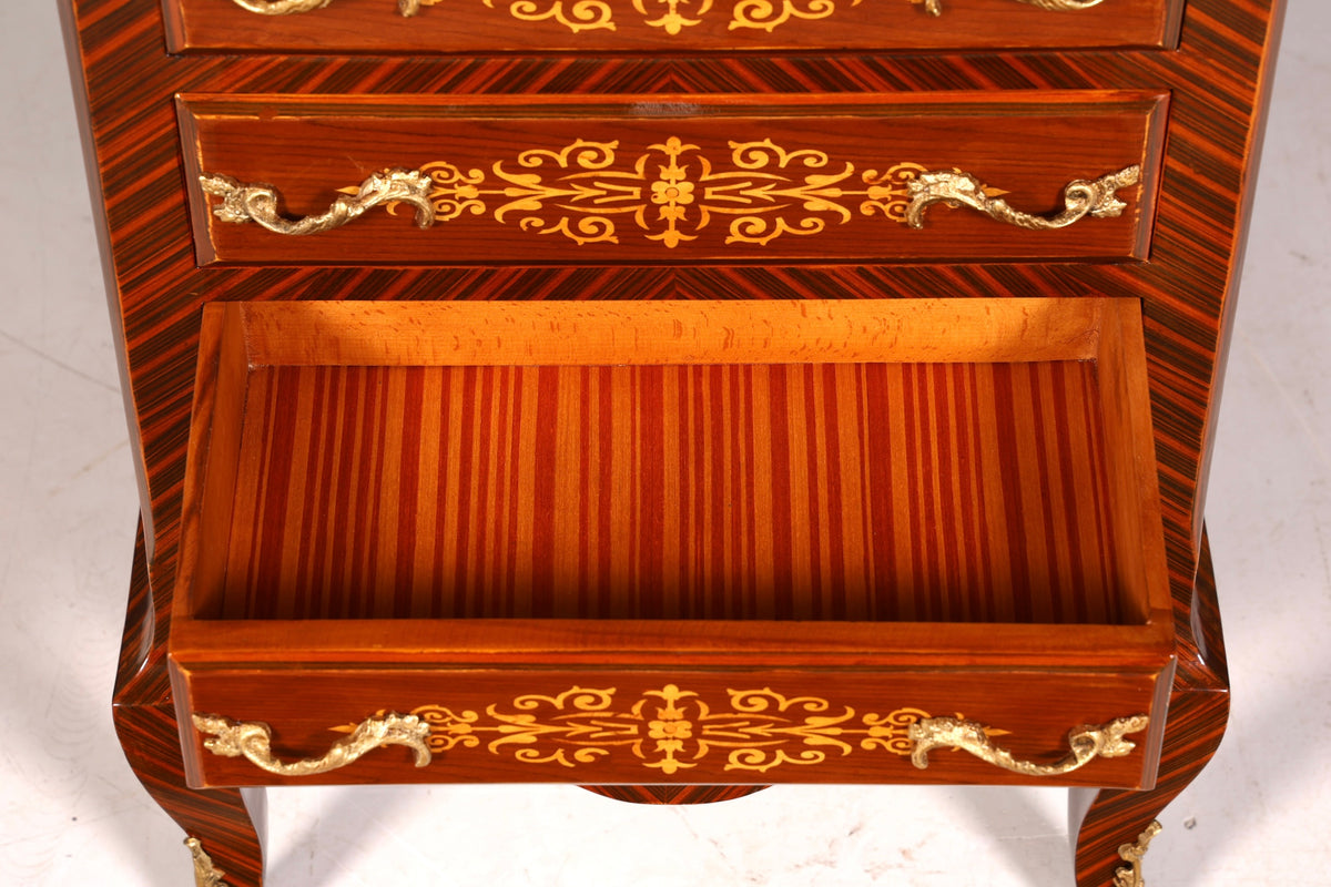 Magnifique buffet haut de style baroque Louis XV, marbre, vertiko, commode marquetée