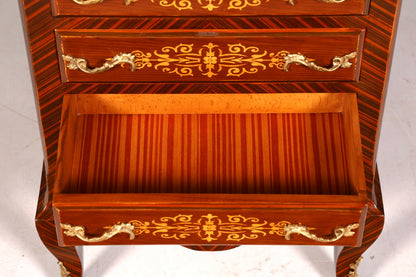 Magnifique buffet haut de style baroque Louis XV, marbre, vertiko, commode marquetée