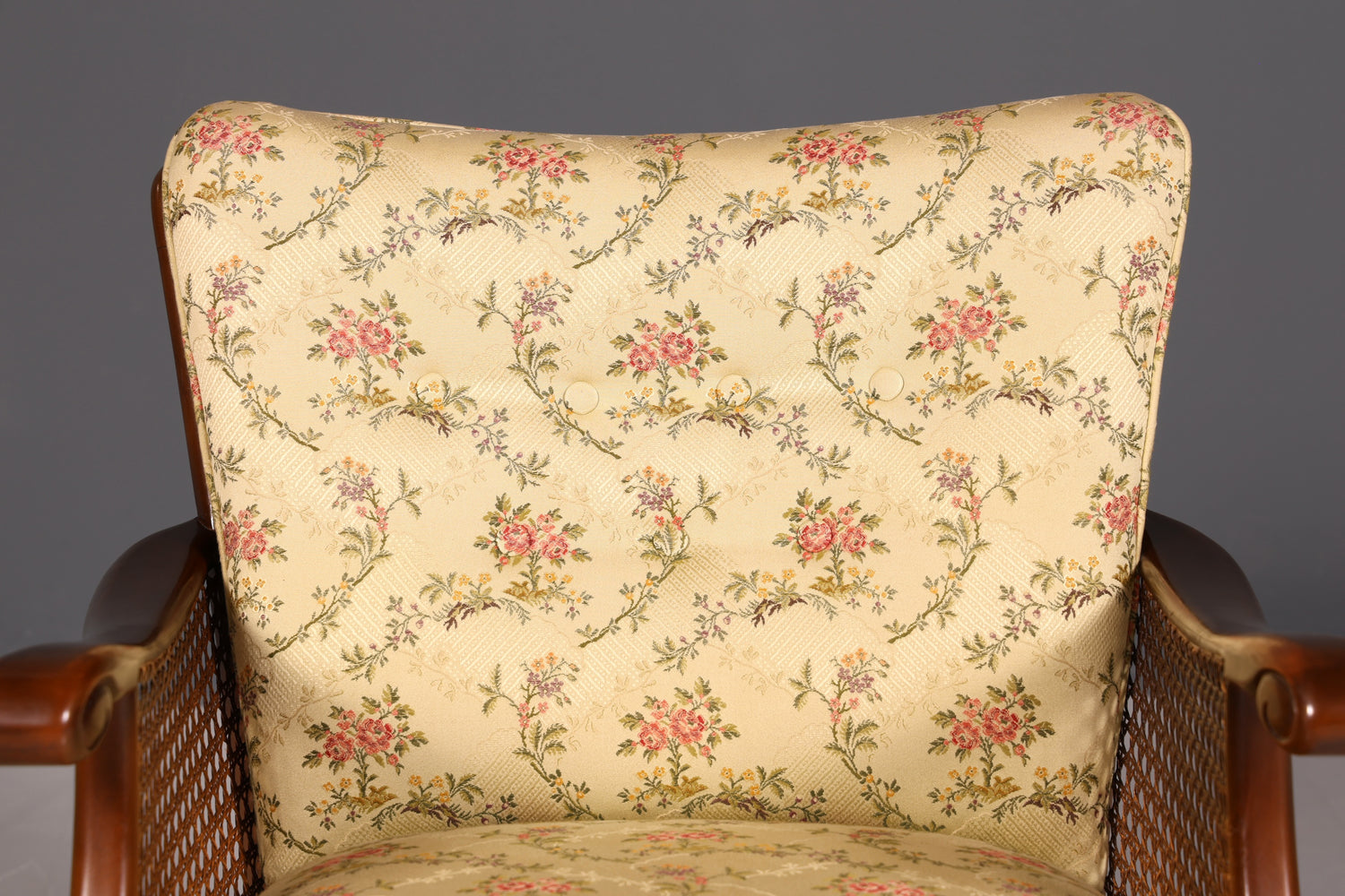 Traumhafter Chippendale Sessel Antik 60s Korbgeflecht Relax Sessel Vintage Samt Stoff 1 von 2