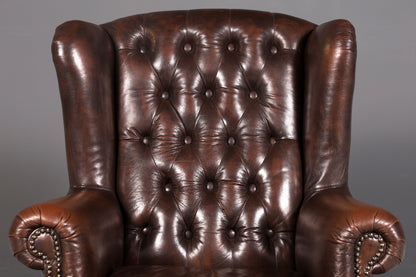 Wunderschöner Original Chesterfield Ohrenbackensessel Echt Leder Englisch Herrensessel Brauner Armlehnsessel UK Relaxsessel