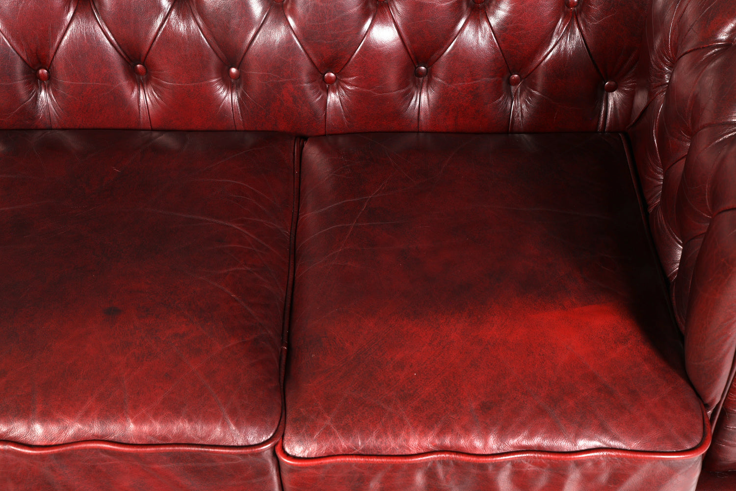 Wunderschönes Original Chesterfield Sofa 3-Sitzer Echtleder Oxblood Couch Englisch Ledersofa Vintage