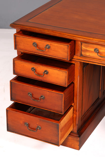Magnifique bureau anglais en acajou, bureau de travail ancien, bureau professionnel, bureau partenaire