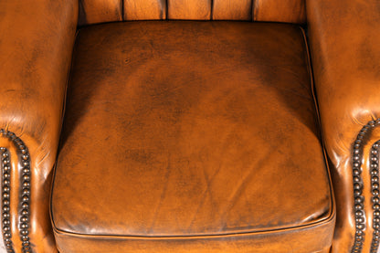 Fauteuil à oreilles Chesterfield original en cuir véritable, fauteuil club anglais en cuir, fauteuil inclinable en cuir souple, style antique vintage