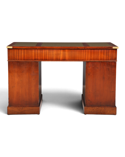 Hauptstadt Möblerei maritimer Schreibtisch aus Echtholz im Military-Chest-Stil mit grüner Lederimitat-Auflage
