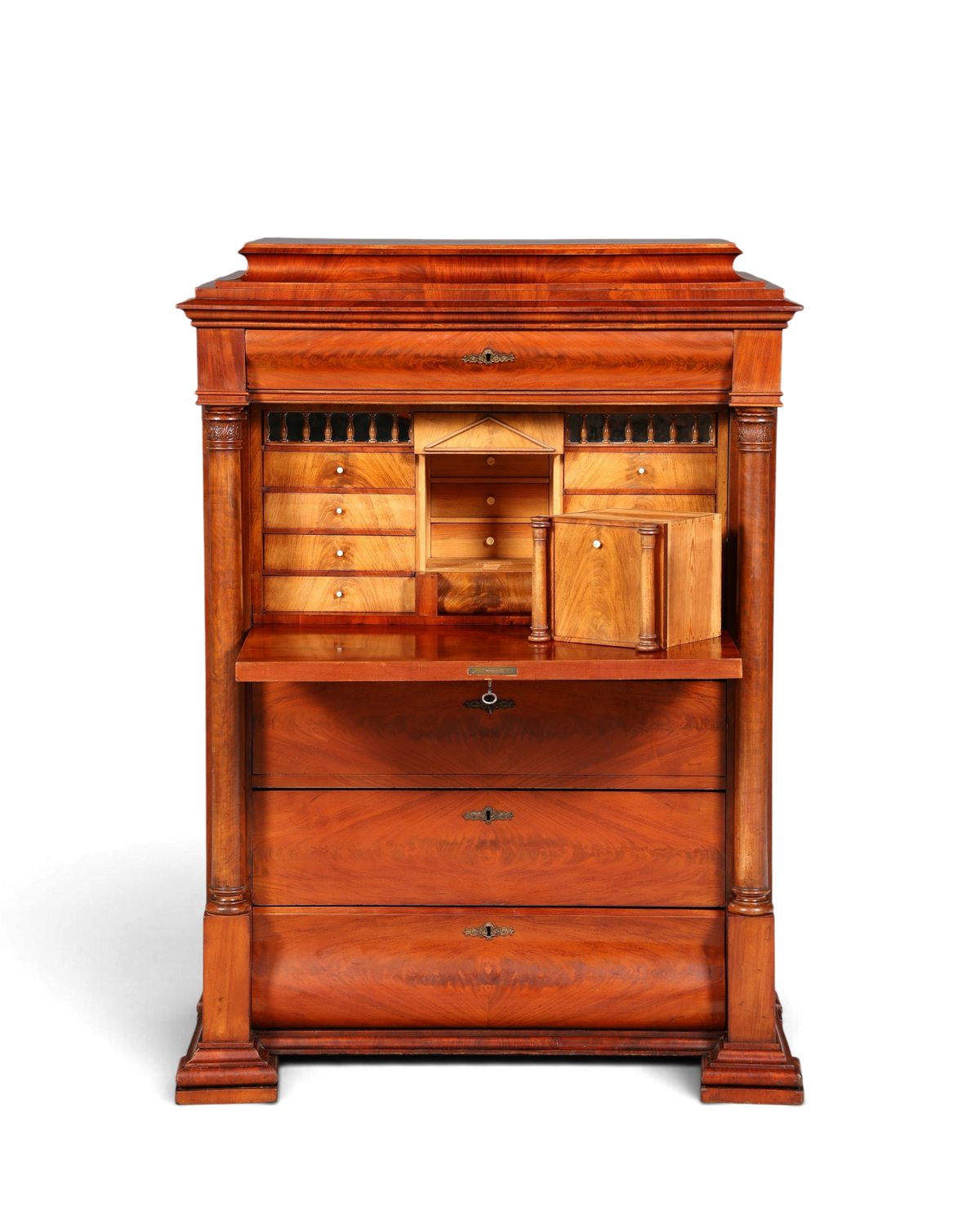 Hauptstadt Möblerei Biedermeier Sekretär aus massivem Echtholz mit ausklappbarer Schreibfläche und Schubladen