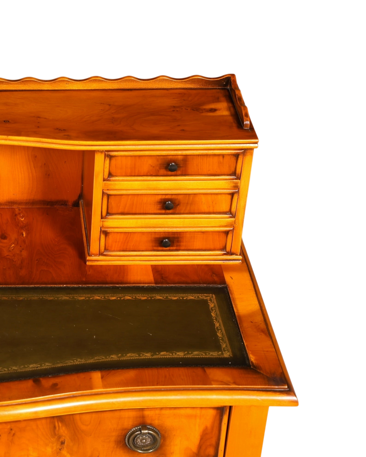 Hauptstadt Möblerei Schreibtisch aus Holz mit H912 Finish, drei Schubladen und grüner Ledereinlage