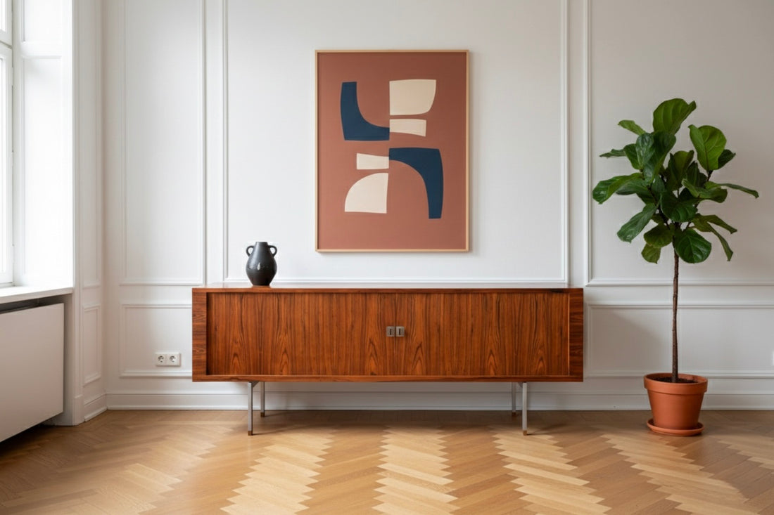 Beeindruckendes Original Hans J. Wegner für RY Møbler Modell RY 25 Sideboard Palisander Holz TV Kommode Vintage Schiebetür Schrank 2 von 2