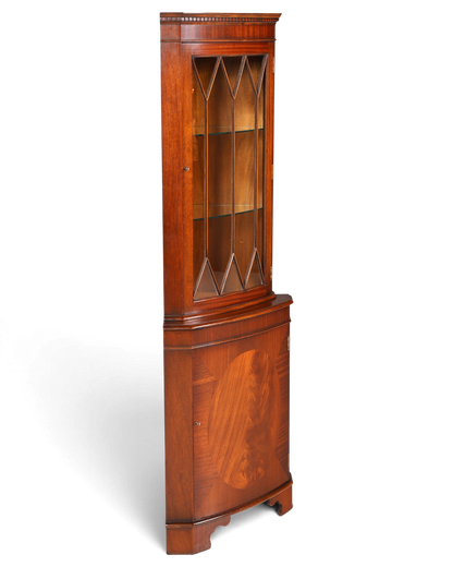 G028 Finish cm Wunderschöne Englische Eckvitrine Mahagoni Antik 60s echt Holz Schrank Eckschrank Glasvitrine