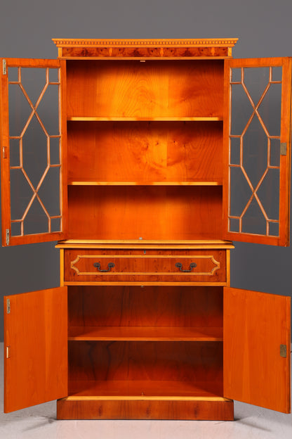 Edler Englischer Sekretär Vitrine Eibe Aufsatzsekretär Schreibschrank Glasvitrine Bücherschrank Antik Vintage