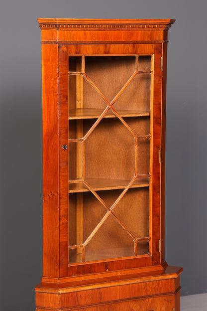 Wunderschöne Englische Eckvitrine Eibe Eckschrank Glasvitrine Vitrine Antik Echt Holz 60er Vintage