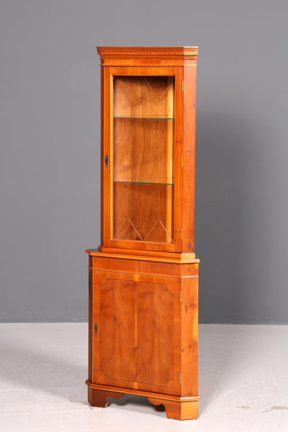 Wunderschöne Englische Eckvitrine Eibe Eckschrank Glasvitrine Vitrine mit Beleuchtung Antik Echt Holz Vintage