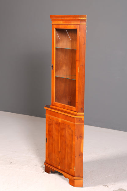 Wunderschöne Englische Eckvitrine Eibe Eckschrank Glasvitrine Vitrine mit Beleuchtung Antik Echt Holz Vintage