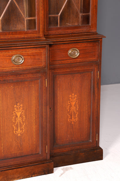 Beeindruckende Englische Vitrine Mahagoni Bibliothek Bücherschrank Glasvitrine Buffet Schrank Antik Vintage