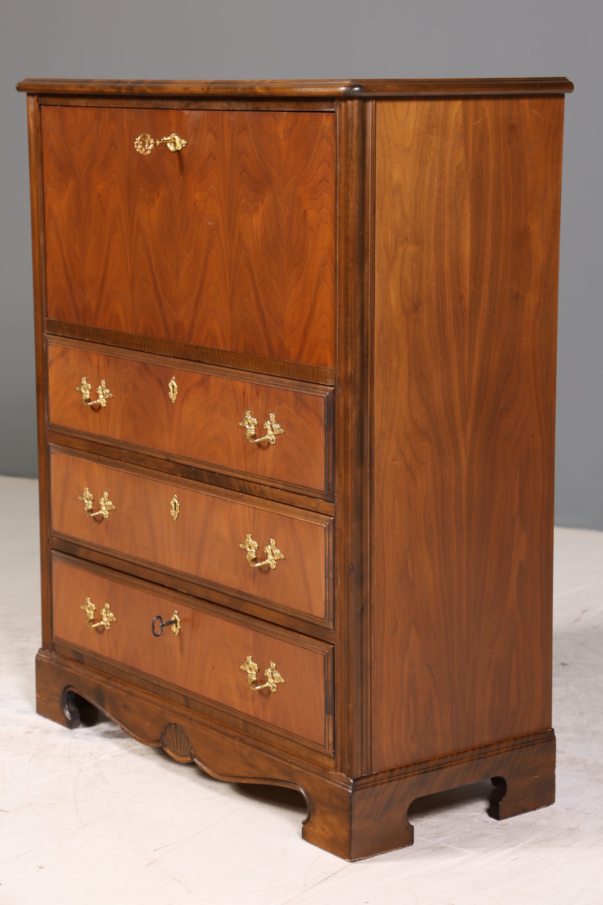 Stilvoller Sekretär im Englischen Stil Büro Vertiko Kommode Mahagoni Schreibkommode