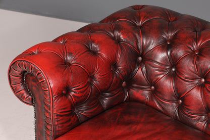 Magnifique canapé Chesterfield original 2 places, style anglais, cuir bordeaux, 2 places, 2 sur 2
