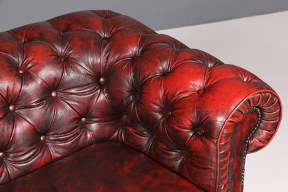 Magnifique canapé Chesterfield original 2 places, style anglais, cuir bordeaux, 2 places, 2 sur 2