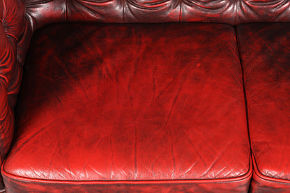 Magnifique canapé Chesterfield original 2 places, style anglais, cuir bordeaux, 2 places, 2 sur 2
