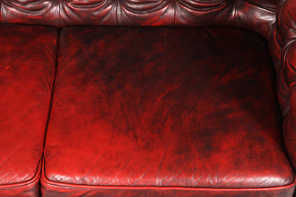 Magnifique canapé Chesterfield original 2 places, style anglais, cuir bordeaux, 2 places, 2 sur 2