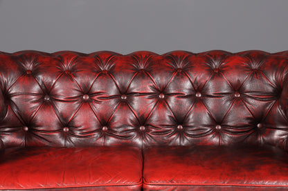 Magnifique canapé Chesterfield original 2 places, style anglais, cuir bordeaux, 2 places, 2 sur 2