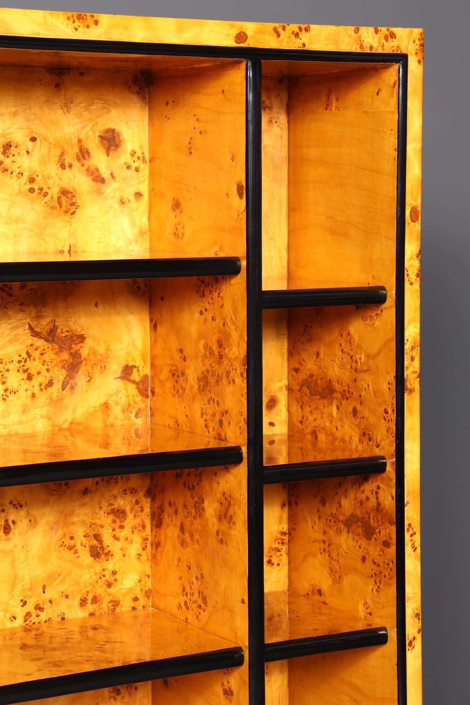 Bibliothèque impressionnante en bouleau au design Art déco, étagère de luxe, style Biedermeier