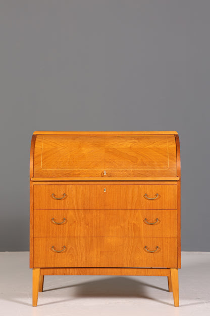 Schlichter Mid Century Rollladen Sekretär echt Holz Büro Schrank Vintage Schreibkommode