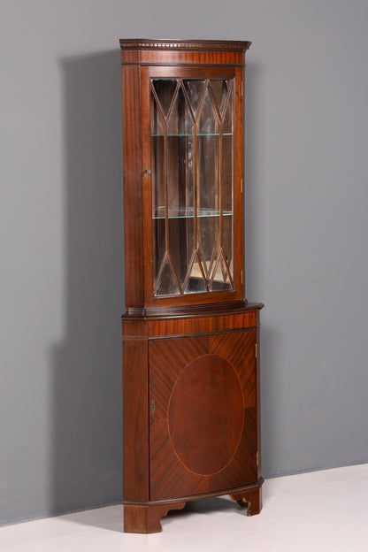 Wunderschöne Englische Eckvitrine Mahagoni Eckschrank Glasvitrine Vitrine Antik Echt Holz Vintage