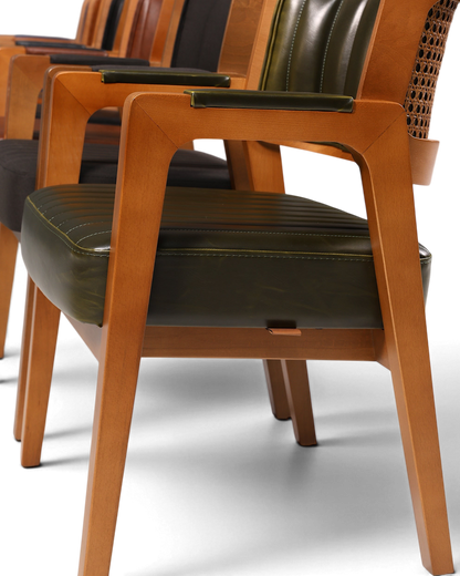 Edler Armlehnstuhl "Lima" Esszimmerstuhl mit Korbgeflecht in grün Küchenstuhl Armlehnstuhl
