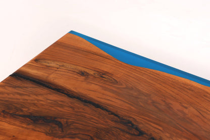 Einzigartiger Epoxidharz Couchtisch Nussbaum River Coffee Table Blau Wohnzimmer Tisch