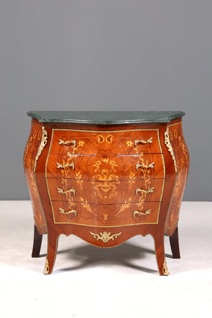 Stilvolle Bauchige Barock Kommode Messing Marmor Louis XV Sideboard Antik Stil