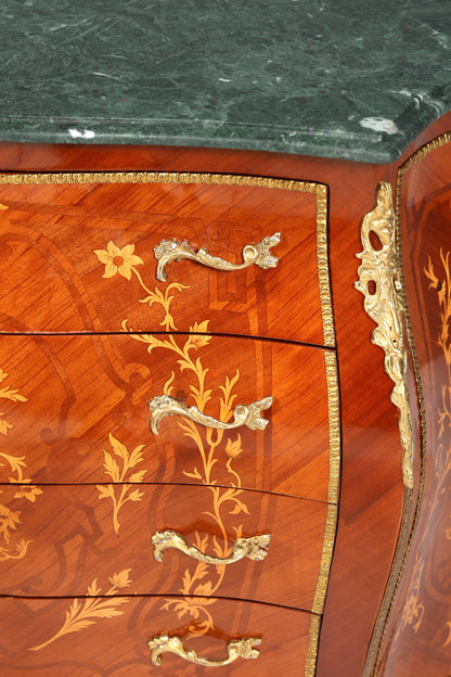 Stilvolle Bauchige Barock Kommode Messing Marmor Louis XV Sideboard Antik Stil