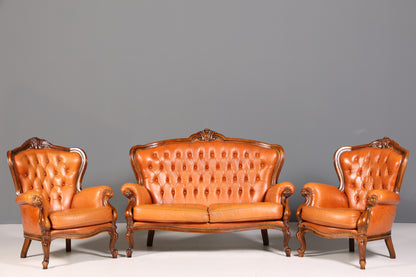 Königliches Barock Sofa 2-Sitzer echt Leder Rokoko Canapé Luxus Chesterfield Couch