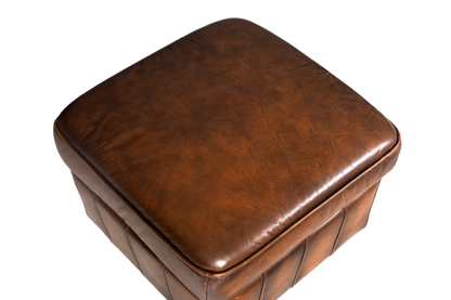 Hauptstadt Möblerei Chesterfield Hocker aus braunem Echtleder in klassischem englischem Vintage-Stil