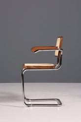 Korbgeflecht Freischwinger Armlehnstuhl "Milano" Made in Italy Braun Küchenstuhl Wippstuhl