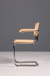 Korbgeflecht Freischwinger Armlehnstuhl "Milano" Made in Italy Beige Wippstuhl Sekretär Stuhl Esszimmer Stuhl