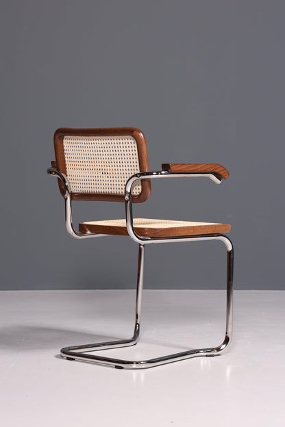 Korbgeflecht Freischwinger Armlehnstuhl "Milano" Made in Italy Braun Küchenstuhl Wippstuhl