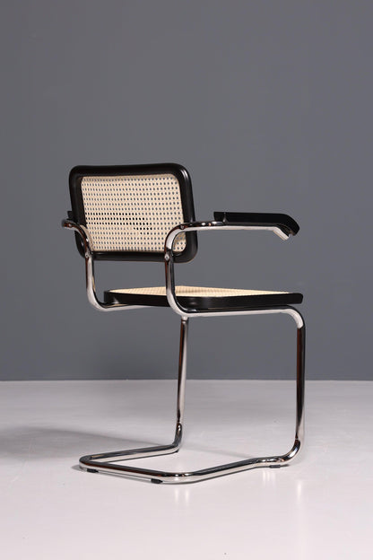 Korbgeflecht Freischwinger Armlehnstuhl "Milano" Made in Italy Schwarz Esszimmer Stuhl Wippstuhl Küchenstuhl