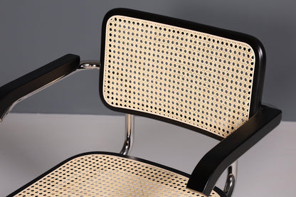 Korbgeflecht Freischwinger Armlehnstuhl "Milano" Made in Italy Schwarz Esszimmer Stuhl Wippstuhl Küchenstuhl