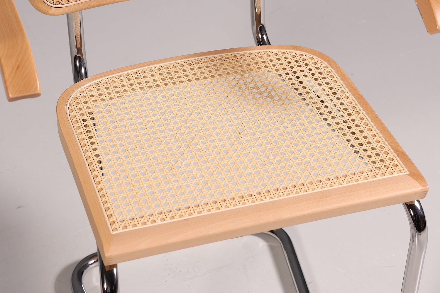 Korbgeflecht Freischwinger Armlehnstuhl "Milano" Made in Italy Beige Wippstuhl Sekretär Stuhl Esszimmer Stuhl