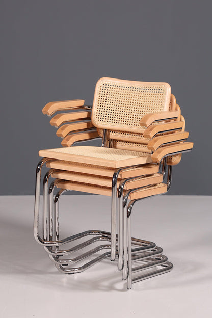 Korbgeflecht Freischwinger Armlehnstuhl "Milano" Made in Italy Beige Wippstuhl Sekretär Stuhl Esszimmer Stuhl