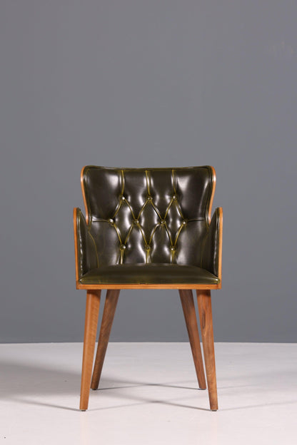 Wunderschöner Chesterfield Stil Stuhl "León Green" Armlehnstuhl Nussbaum Sekretär Stuhl