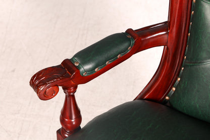 Edler Chesterfield Chefsessel Bürostuhl Grün Mahagoni Schreibtischstuhl Drehstuhl Englisch Vintage