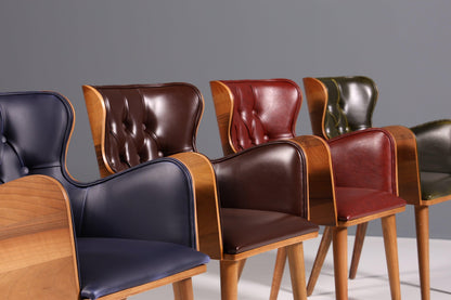 Wunderschöner Chesterfield Stil Stuhl "León Green" Armlehnstuhl Nussbaum Sekretär Stuhl