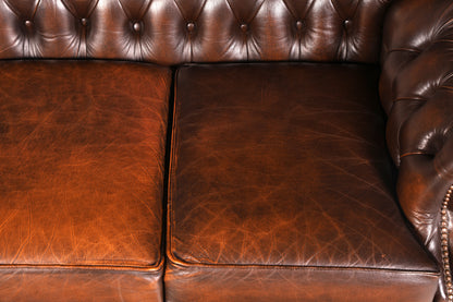G103 Finish Wunderschönes Original Chesterfield Sofa 3- Sitzer echt Leder Oxblood Couch Englisch