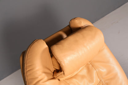 Magnifique fauteuil relax Himolla en cuir véritable beige, fauteuil TV et fauteuil de repos avec fonction d’inclinaison, style vintage