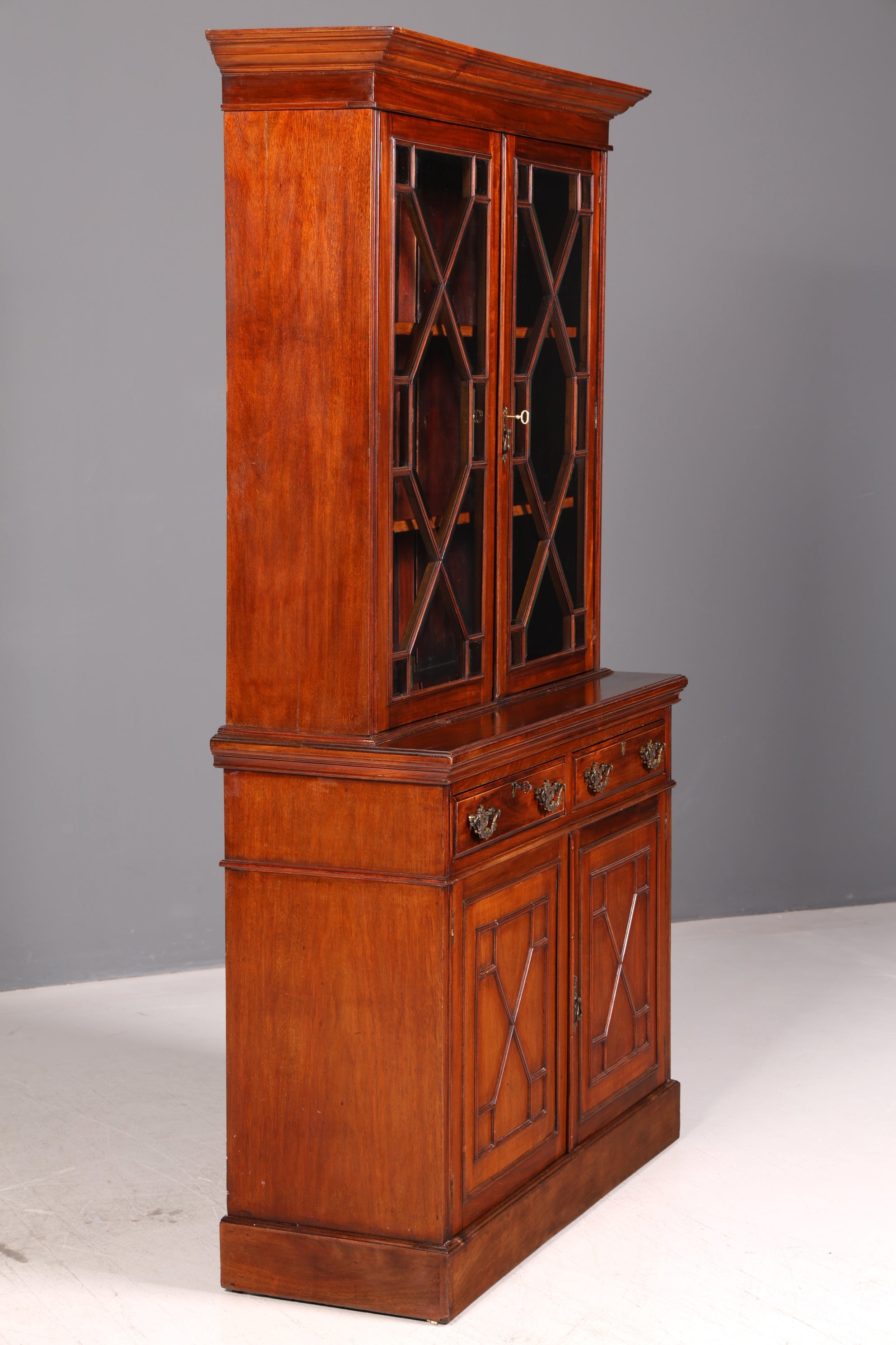 Beeindruckender Englischer Bücherschrank Mahagoni Vitrine Bibliothek Antik Glasvitrine Buffet